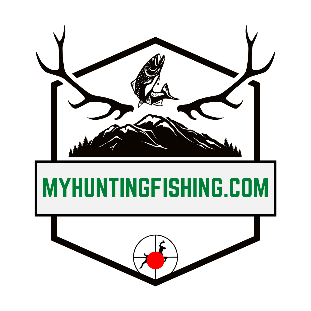 Logo of MyHuntingFishing.com: A stylized image featuring a combination of hunting and fishing elements, including a silhouette of a deer and a fish, with the website name prominently displayed.